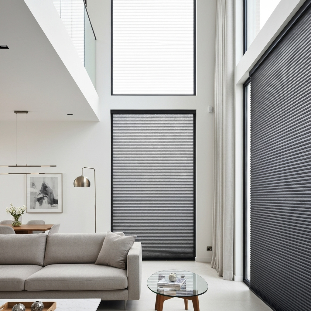 Interior moderno com vidros e persianas da Visual Film Decor